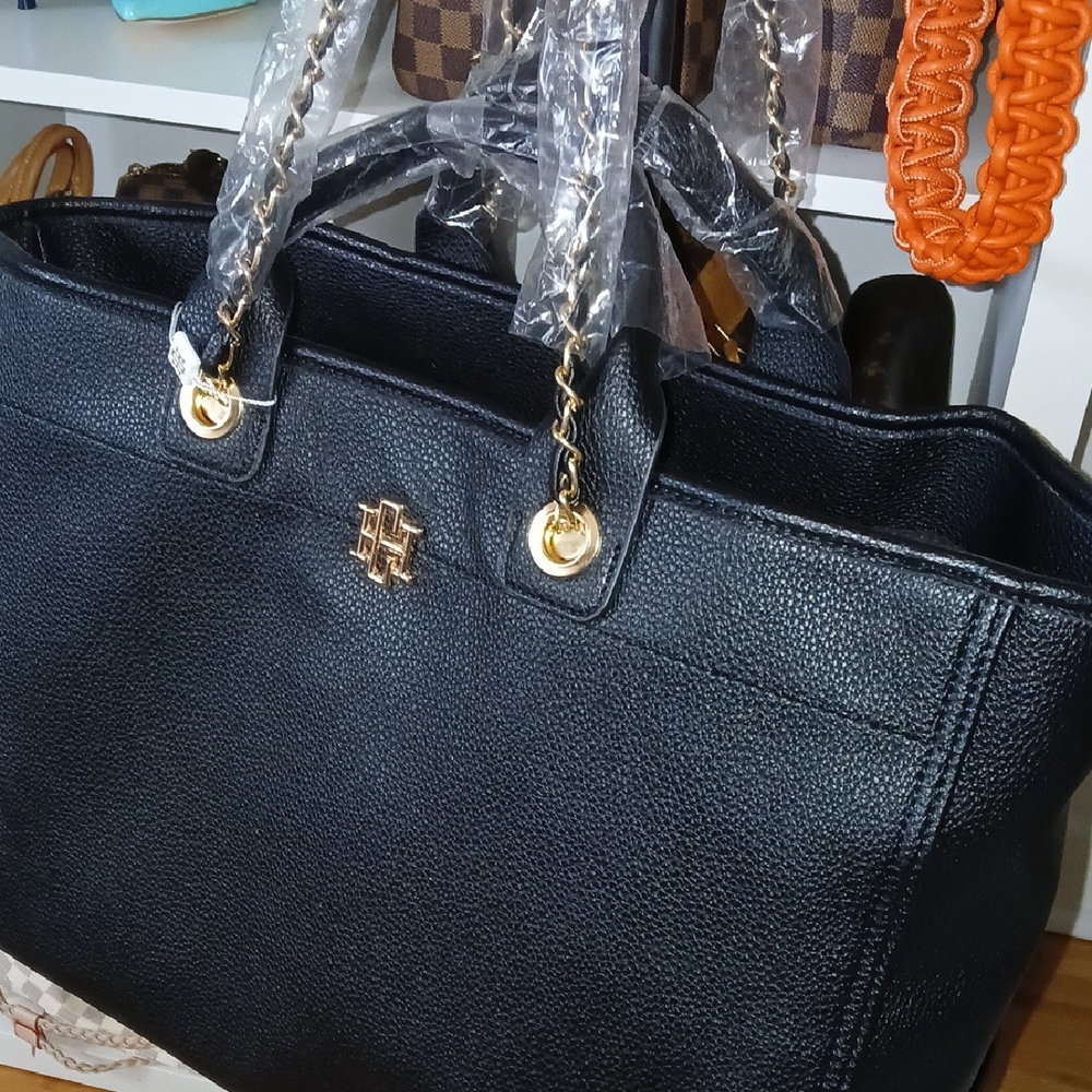 Caroline Hill Black Tote With Gold Hardware